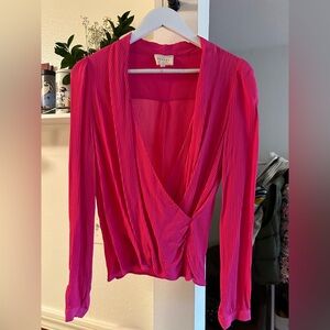 Sézane - Pleated Fuchsia Wrap-Front Top, size 38